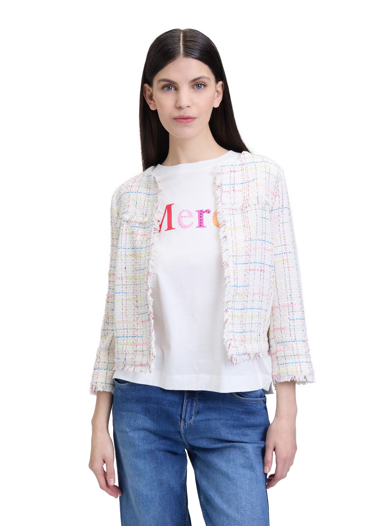 Jackenblazer Cartoon Tweedblazer mit Fransen