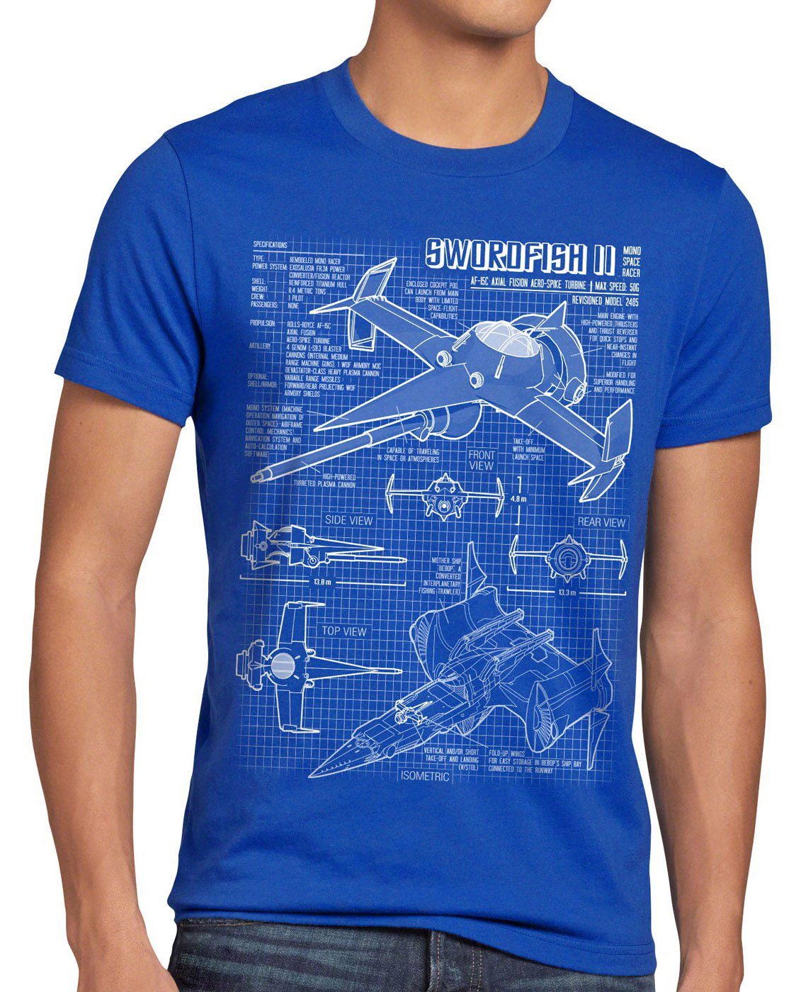 style3 Print-Shirt Herren T-Shirt Bebop Swordfish II anime mono racer cowboy blau