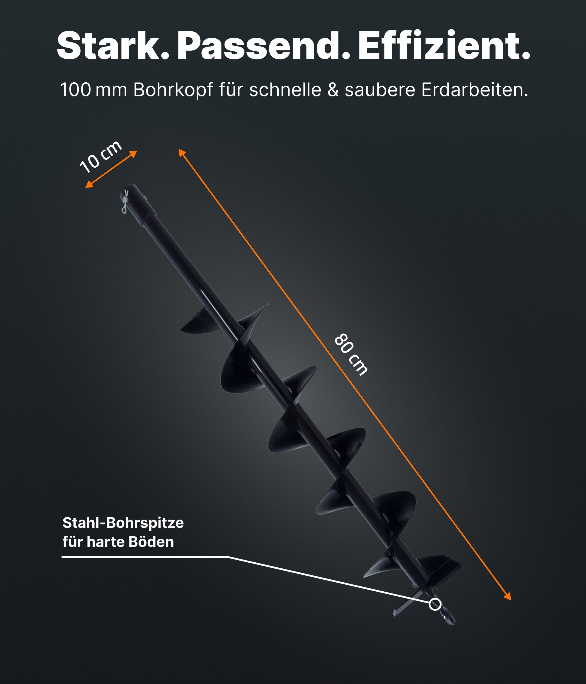 NEMAXX Erdbohrer Bodenbohrer Pflanzbohrer B100 Bohrkopf Ø100 800mm Stahl Bolzen+Splint, (Für Pfostenlöcher, Pflanzlöcher & Erdarbeiten – Garten & Forst – Profi), Querbolzenaufnahme, EB52 passend – nicht für Bohrmaschinen
