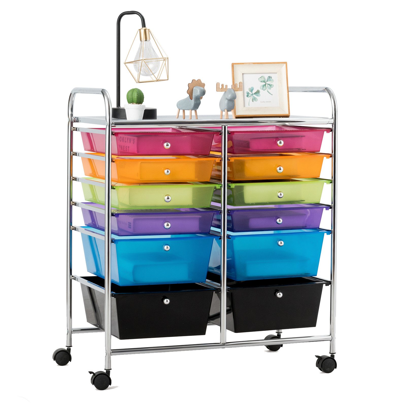 COSTWAY Rollwagen, mit Arbeitsplatte & 12 stapelbaren Schubladen, 38x64x75cm