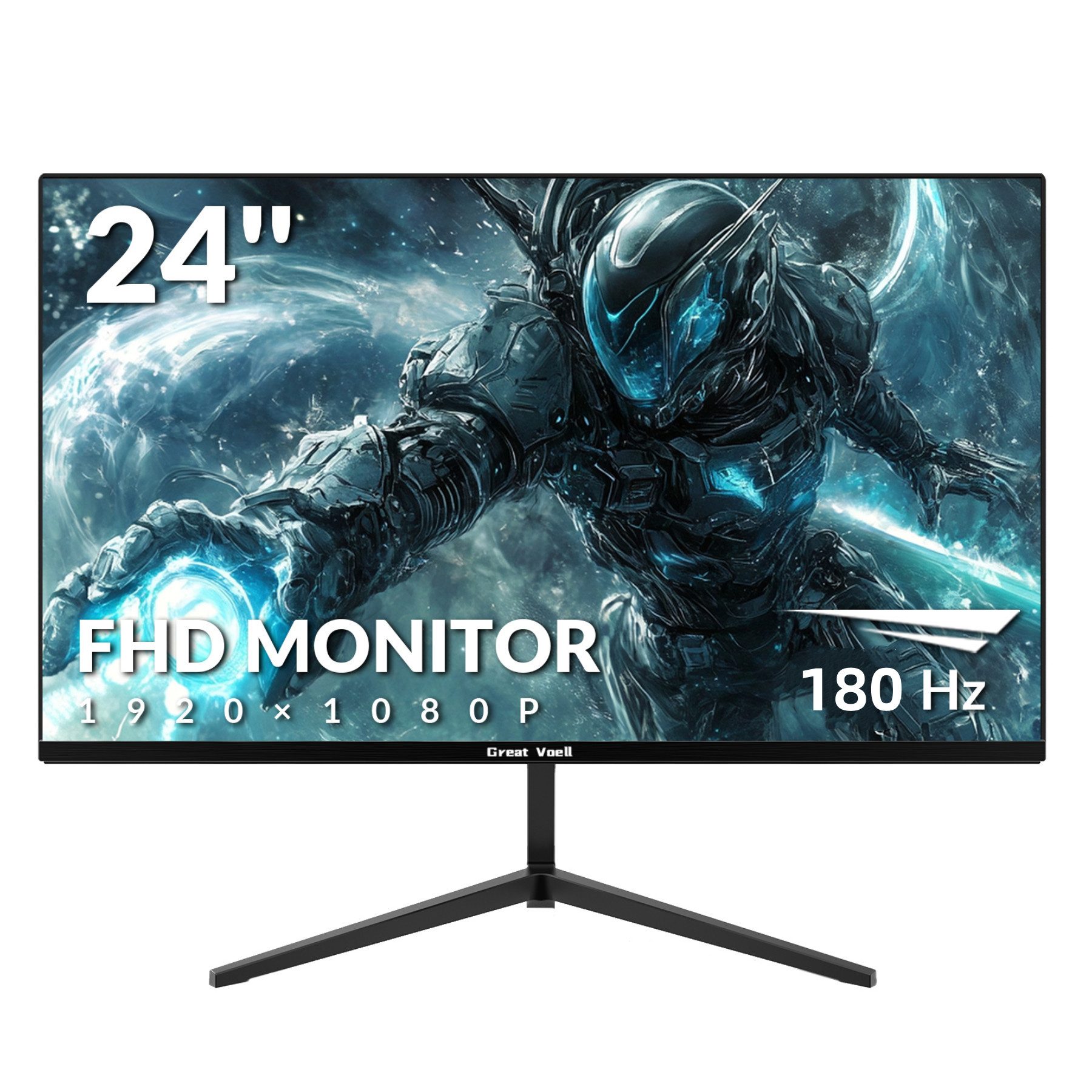 Great Voell 24 Zoll FHD-1080p-Monitor, AMD FreeSync, HDR, 180Hz Gaming-Monitor (60,5 cm/24 ", 1920 x 1080 px, FHD, 1 ms Reaktionszeit, 180 Hz, VA LED, FreeSync, HDR 10, Niedriges blaues Licht, 180Hz, 1080px)