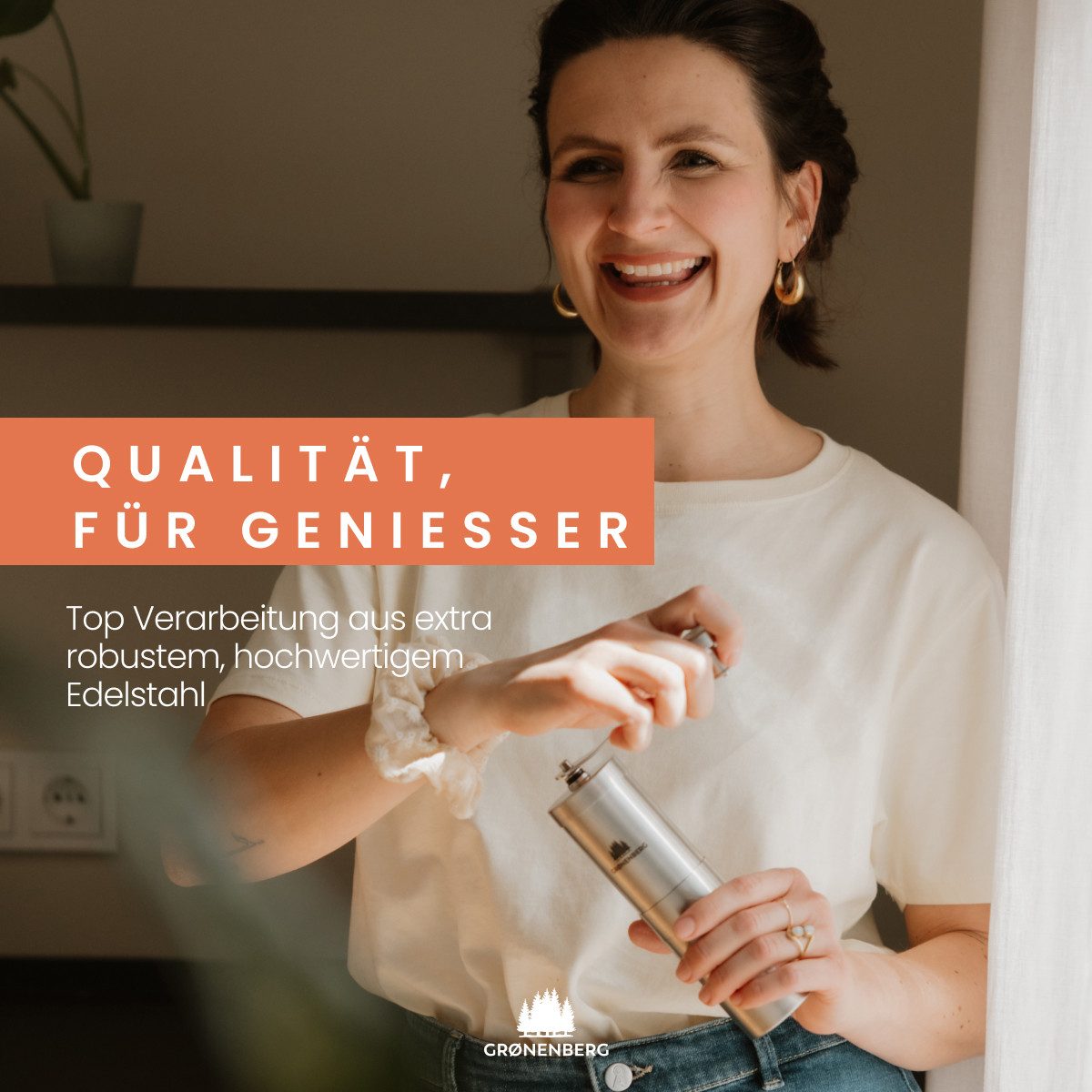 GRØNENBERG French Press Kanne Spar Set 1: Manuelle Kaffeemühle + French Press (350, 600, 1000ml), Edelstahl Kaffeebereiter mit Thermo Effekt & inkl. Ersatz Filter