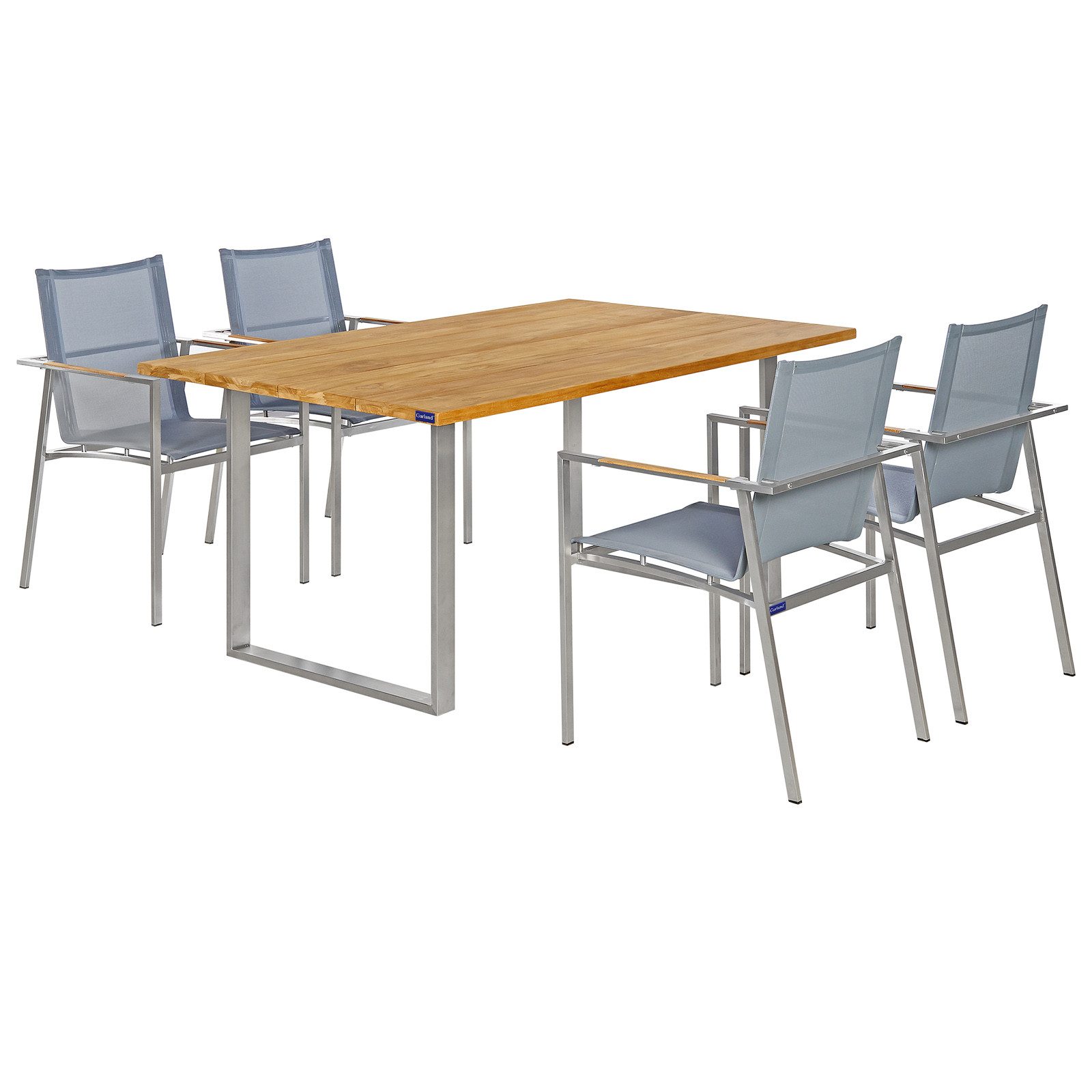 Garland Sitzgruppe Monza, (5-tlg), Sitzgruppe Teak Holz Edelstahl Gartentisch 4 Gartenstühle Stapelbar