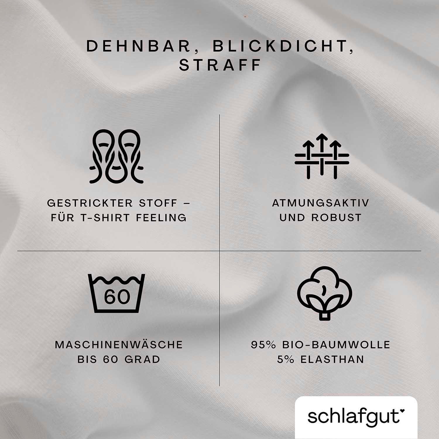 Schlafgut Spannbettlaken PURE Bio-Baumwolle mit Elasthan, 170 g/m², Bettlaken, Spannbetttuch, Jersey, Gummizug: rundum, (1 Stück), PREMIUM Laken für Matratzen bis 30cm Höhe, dehnbar blickdicht, straff