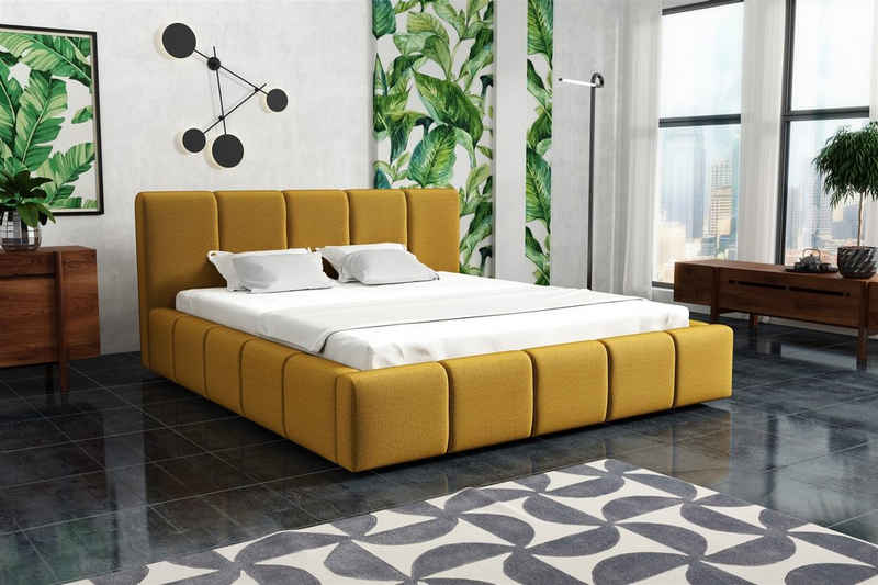 Fun Möbel Polsterbett Schlafzimmerbett GENUA in Stoff oder Kunstleder (inkl. Bettkasten), mit oder ohne Bonellfederkernmatratze