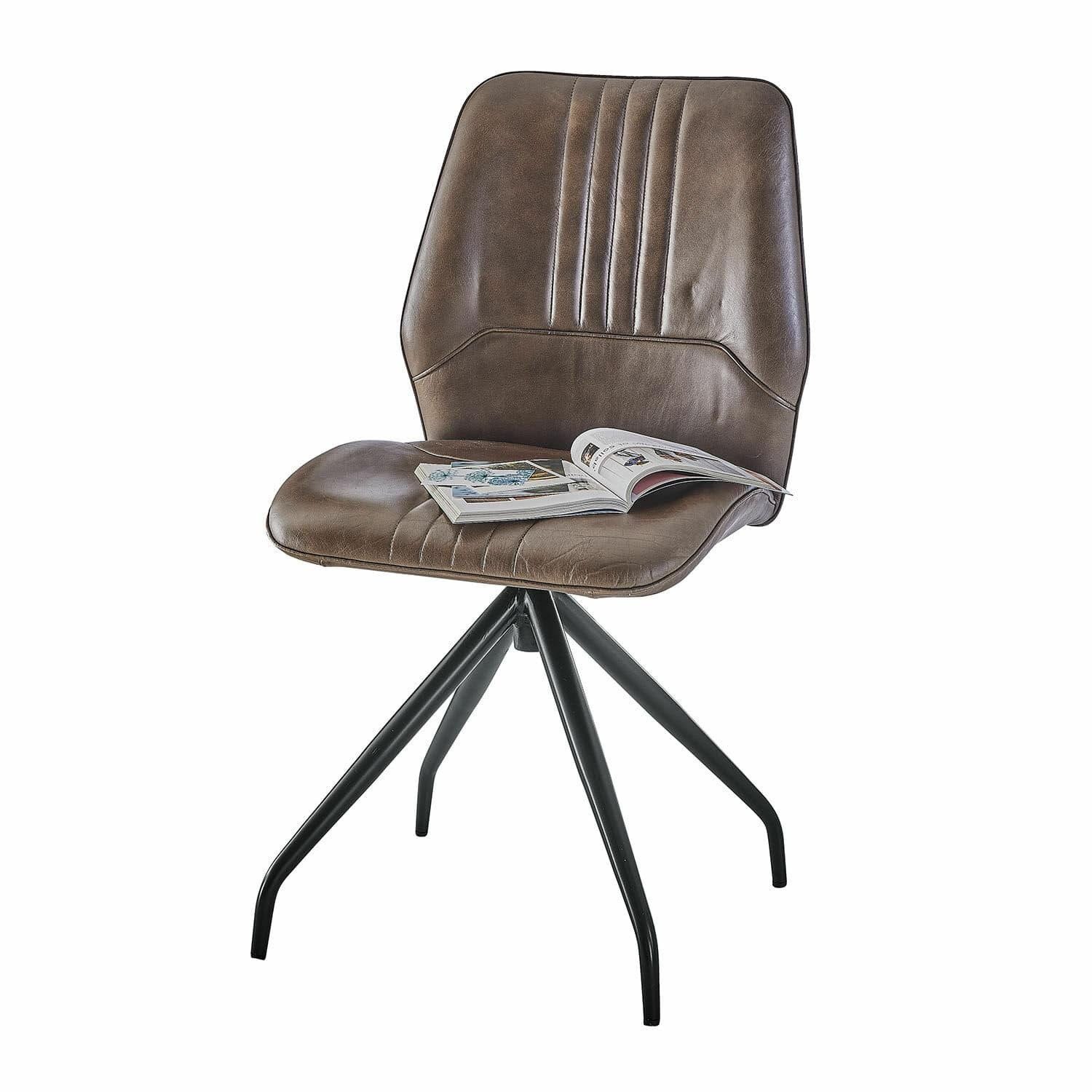 Mirabeau Esszimmerstuhl stilvoller Lederstuhl Ufenique mit Metallgestell braun (robust & modern, Glattleder-Sitzfläche), Wohnzimmerstuhl, braun/schwarz, B 48cm, H 88cm, T 57cm