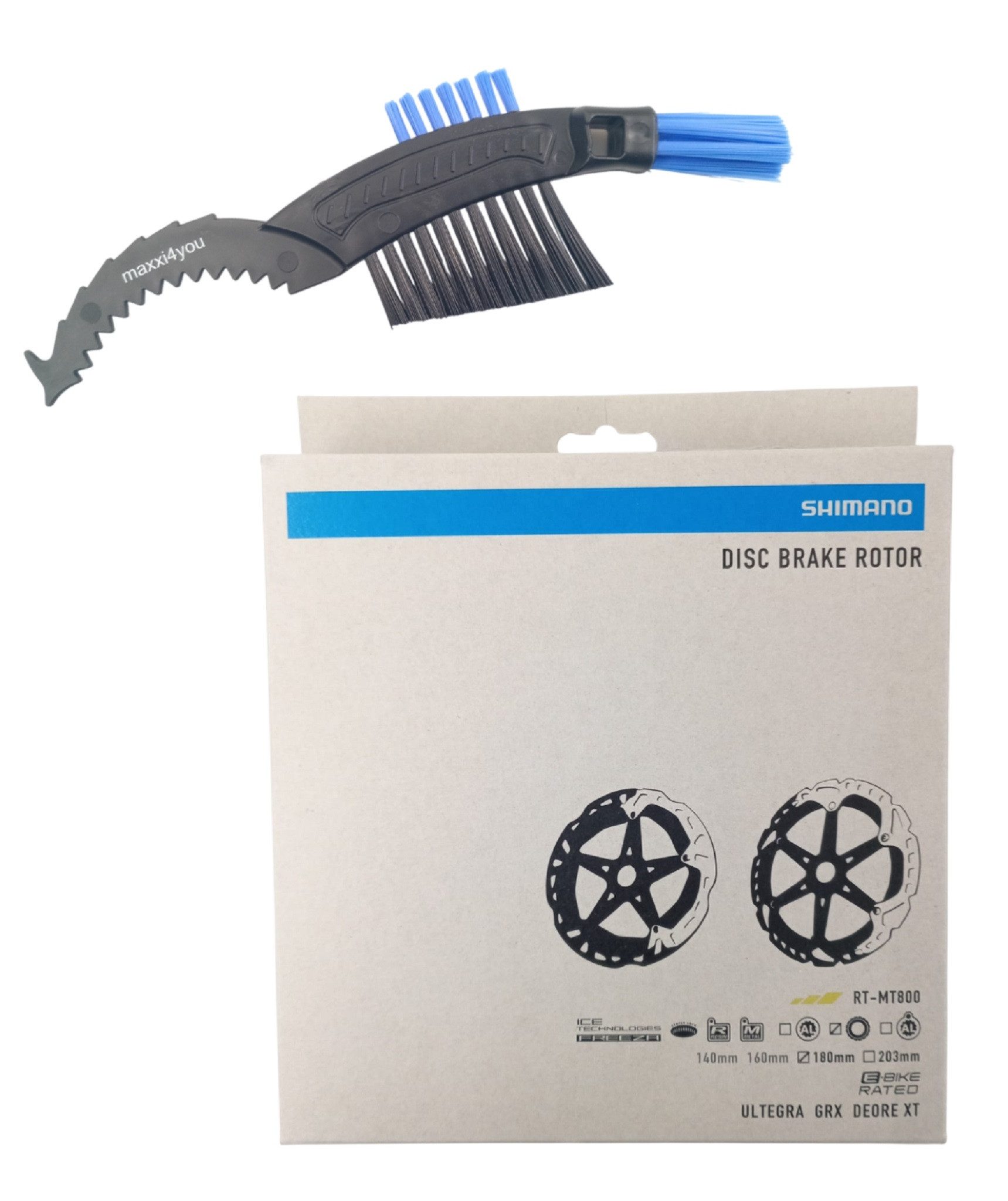 maxxi4you Scheibenbremse Shimano Bremsscheibe Deore XT RT-MT800 180mm Silber-Schwarz inkl. KB