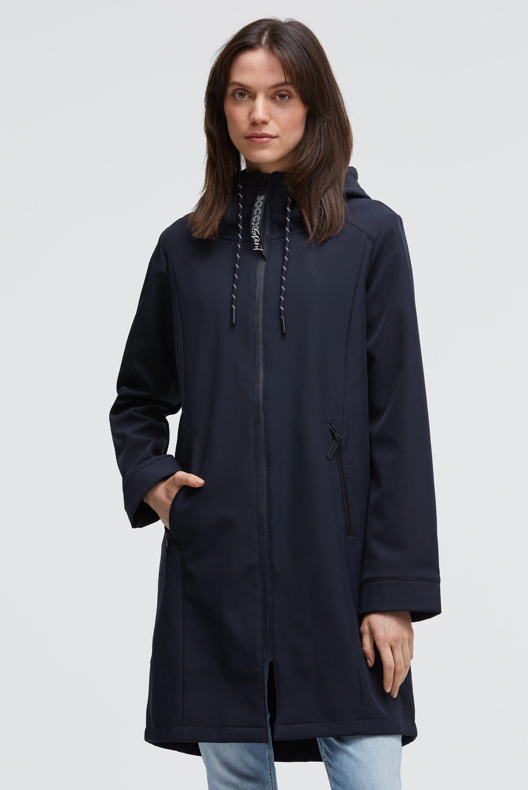 SOCCX Softshelljacke mit seitlichen Reißverschlusstaschen