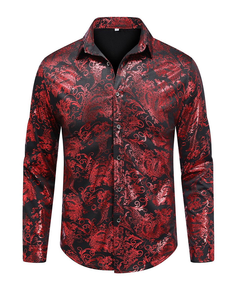 Allthemen Langarmhemd Herren Jacquard Oberteile glitzes Freizeithemd für Ho günstig online kaufen
