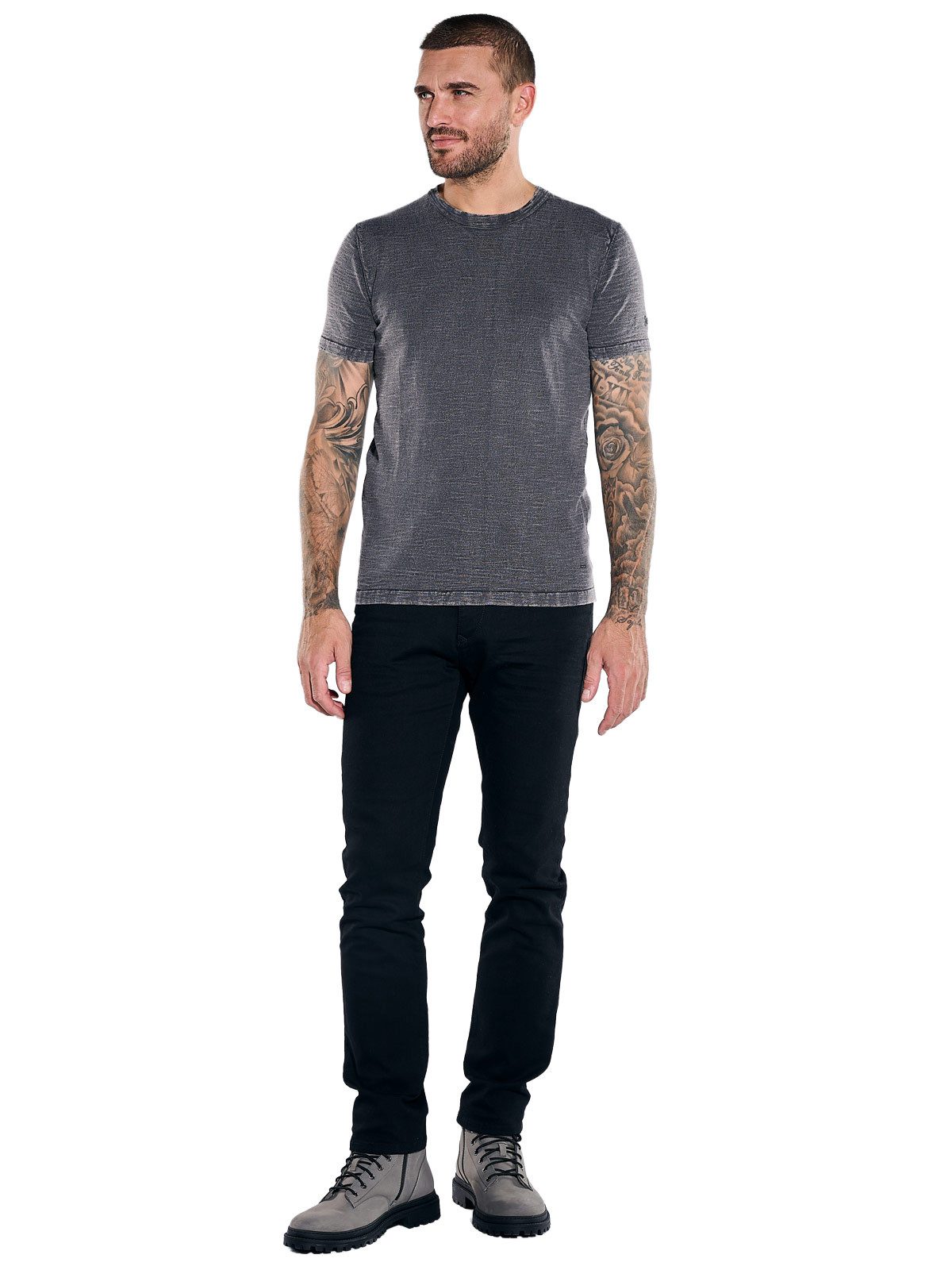 emilio adani T-Shirt Herren T-Shirt mit Wascheffekt, Anthrazit