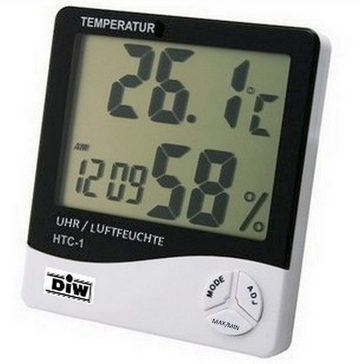 DIW Raumthermometer HTC-1 digitale Wetterstation Hygro-+ Thermometer, Uhr, Luftfeuchte, Alarm, großes Display