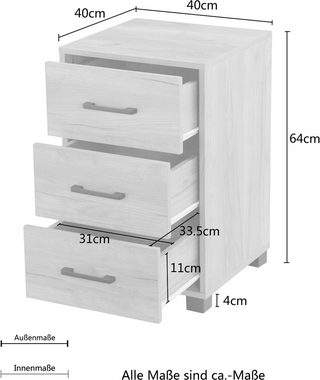 Places of Style Container Moid, Bürocontainer, Schreibtischcontainer, 3 Schubladen, Metallgriffe, 40x64 cm