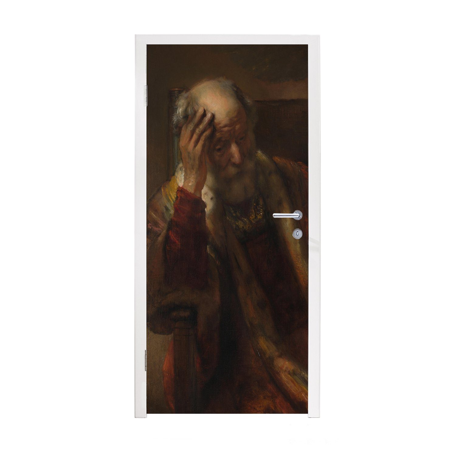 MuchoWow Türtapete Alter Mann in einer Bankette - Gemälde von Rembrandt van Rijn, Matt, bedruckt, (1 St), Fototapete für Tür, Türaufkleber, 75x205 cm