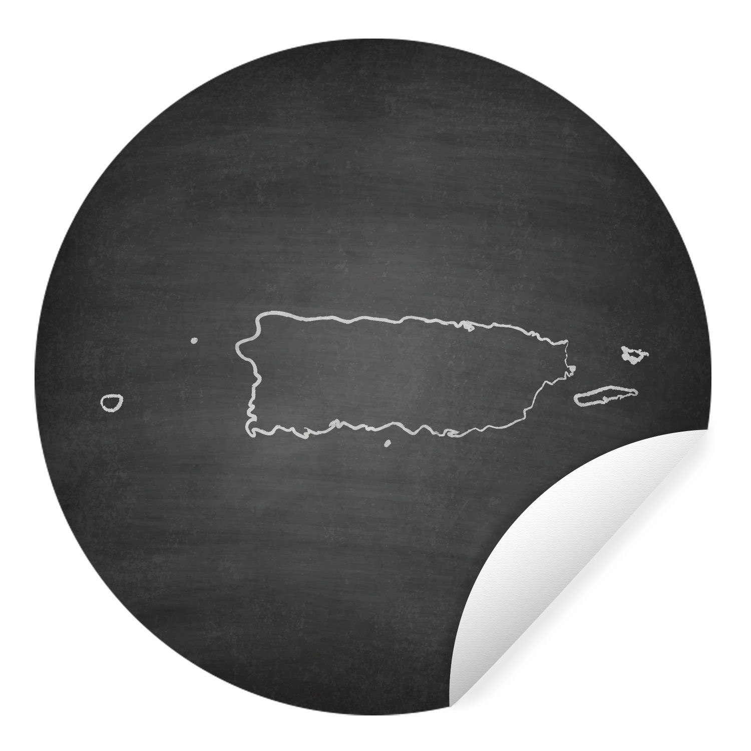MuchoWow Wandsticker Eine Illustration der Karte von Puerto Rico auf einer Kreidetafel (1 St), Tapetenkreis für Kinderzimmer, Tapetenaufkleber, Rund, Wohnzimmer