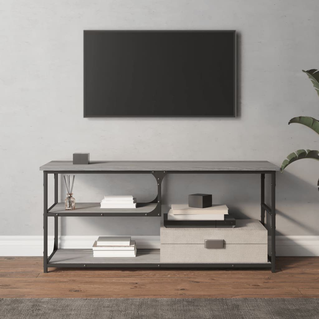 Grau furnicato Stahl TV-Schrank und Holzwerkstoff Sonoma 103x38x46,5 cm