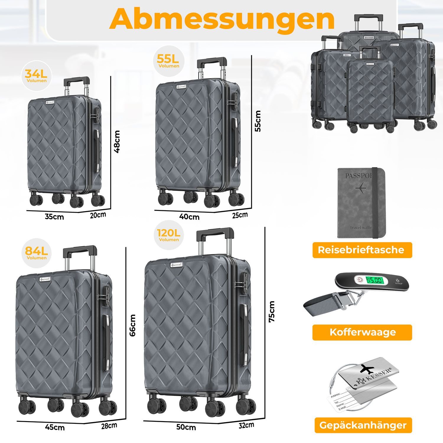 KESSER Kofferset, 4-teilig ABS Hartschalenkoffer mit Zahlenschloss, Waage & günstig online kaufen