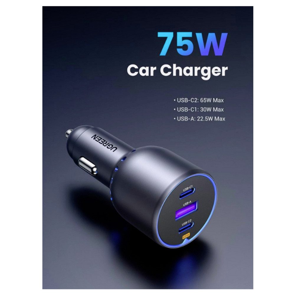 UGREEN UGREEN 35024 KFZ-Ladestation 75 W USB 2.0 Buchse A, USB-C® Buchse, USB USB-Ladegerät (35024)