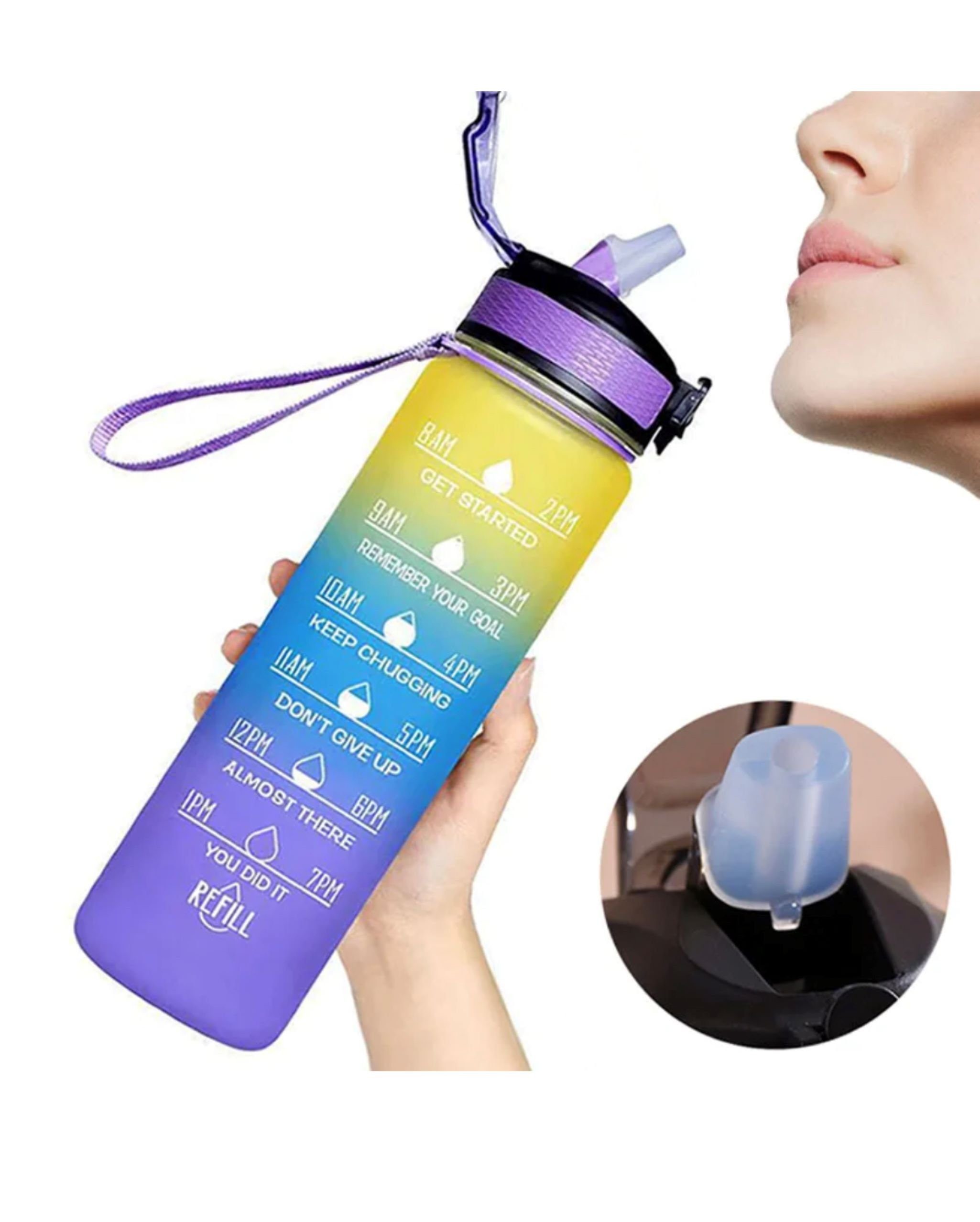 Botells Trinkflasche Sportflasche Wasserflasche 1l, Trink Motivation, Strohhalm, Shakerball, leicht, auslaufsicher, motivierend, robust