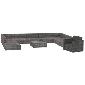 vidaXL Gartenlounge-Set 11-tlg. Garten-Lounge-Set mit Auflagen Poly Rattan Grau, (11-tlg)