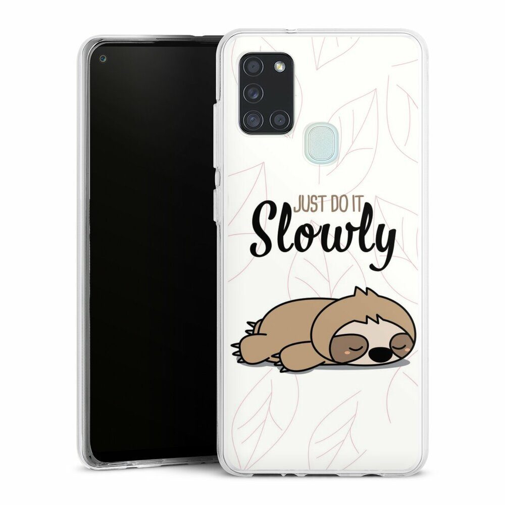 DeinDesign Handyhülle Tiere Faultier lazy sunday Just Do It Slowly Sloth, Samsung Galaxy A21s Silikon Hülle Bumper Case Handy Schutzhülle
