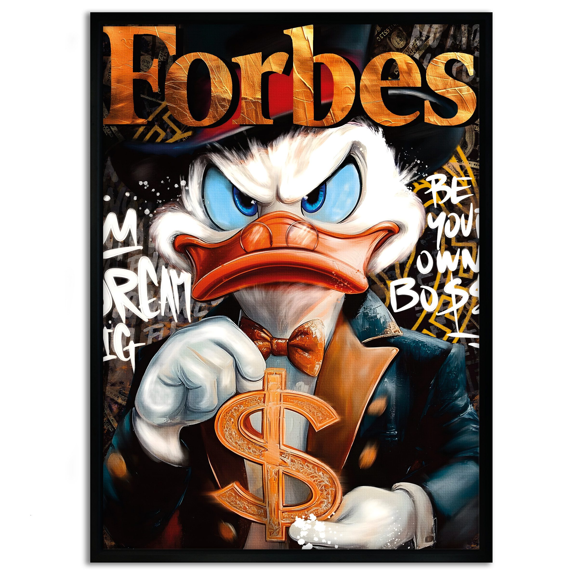 SimpleCanvas Wandbild Dollar Dagobert FORBES - Leinwandbild Pop Art / Motivation, Wandbild Dagobert Duck, Geld, Pop Art