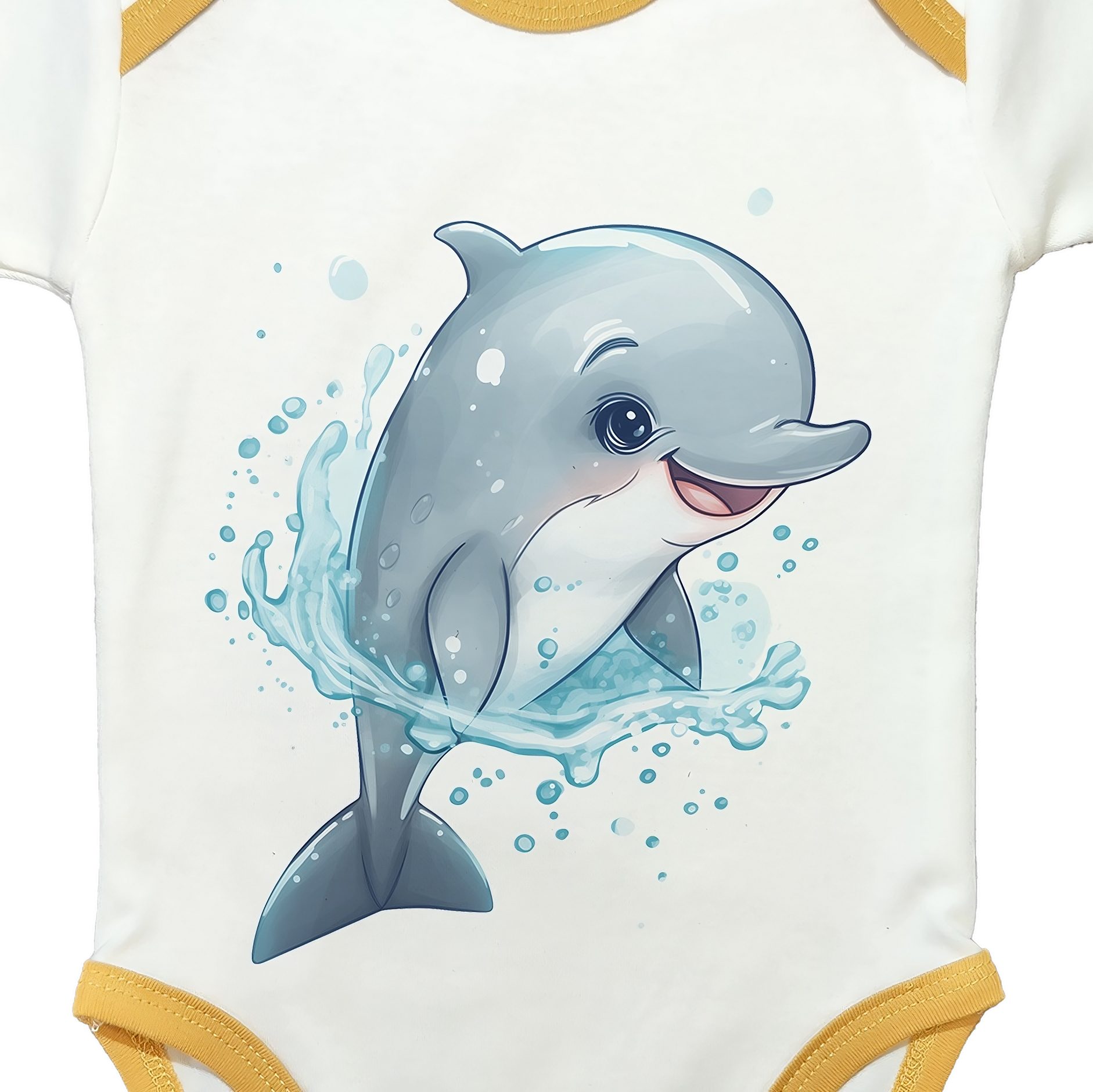 BabyBabo Premium Kurzarmbody Süßes Tier Motiv - Premium Baby Body (Delfin Dido) OEKO-TEX zertifiziert