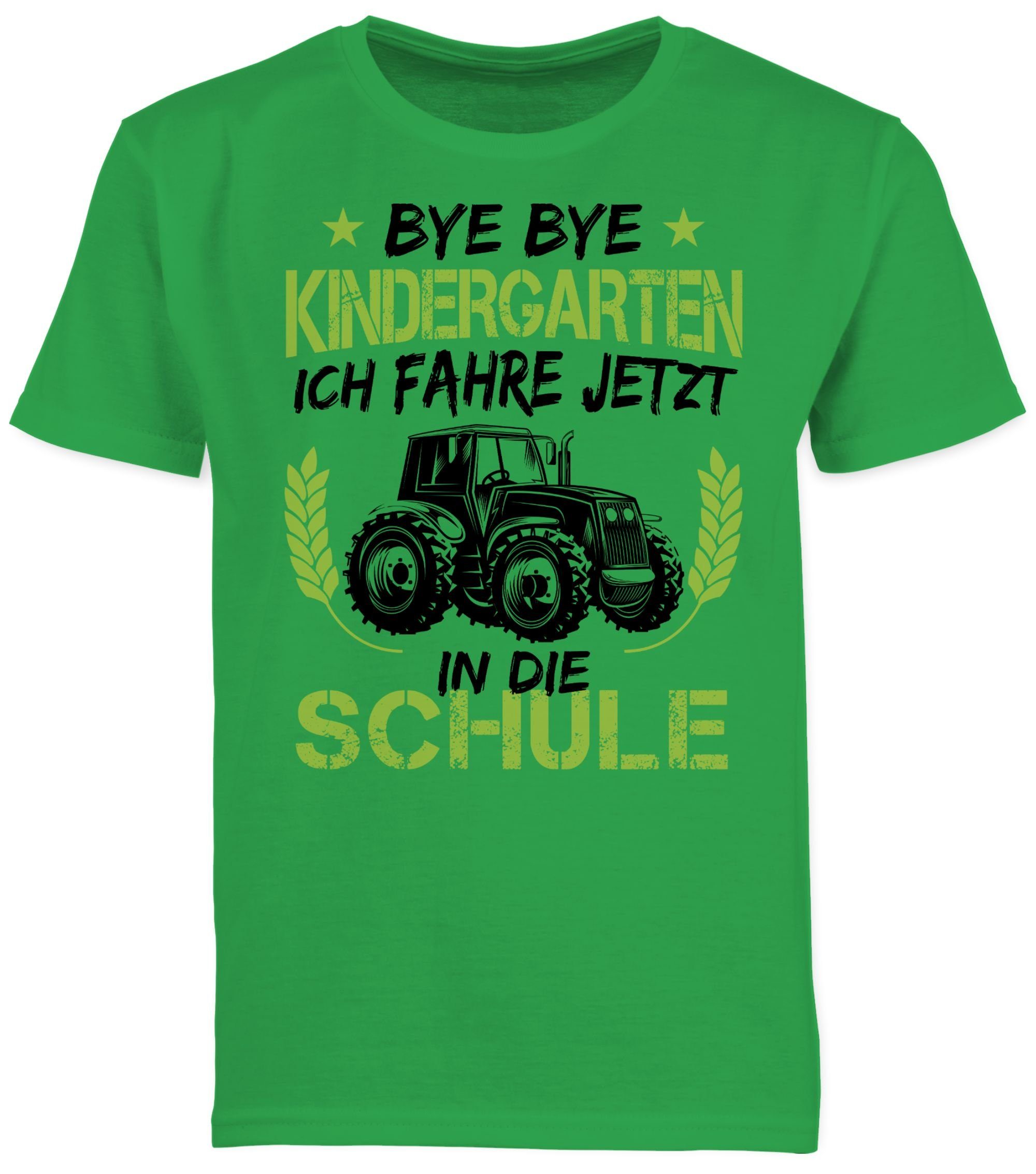 Grü Geschenke die Schwarz Schulanfang Traktor Schule 1 in Bye ich T-Shirt Kindergarten Junge Grün Einschulung jetzt Shirtracer Bye fahre