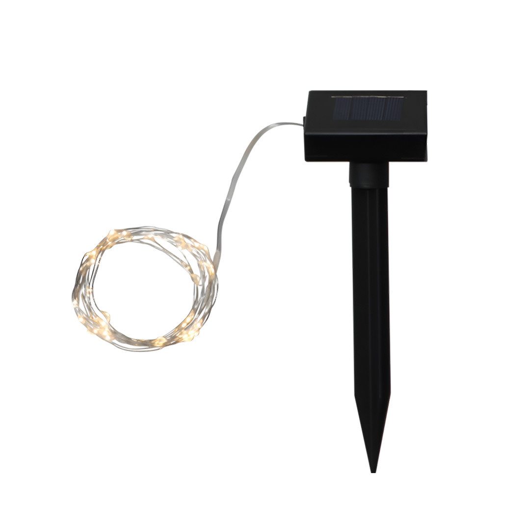 STAR TRADING LED Solarleuchte Dew Drop, Solar Light Chain Dew Drop 5 m, 50 LED warmweiß, Dämmerungssensor, sep