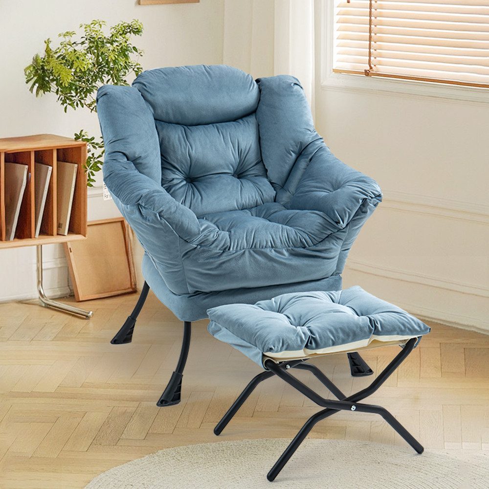 BBWL Sofa mit klappbarem Fußhocker, Samtpolster und Seitentasche Komfortabler, Lazy Chair Relaxsessel für Wohnzimmer, Schlafzimmer, Balkon