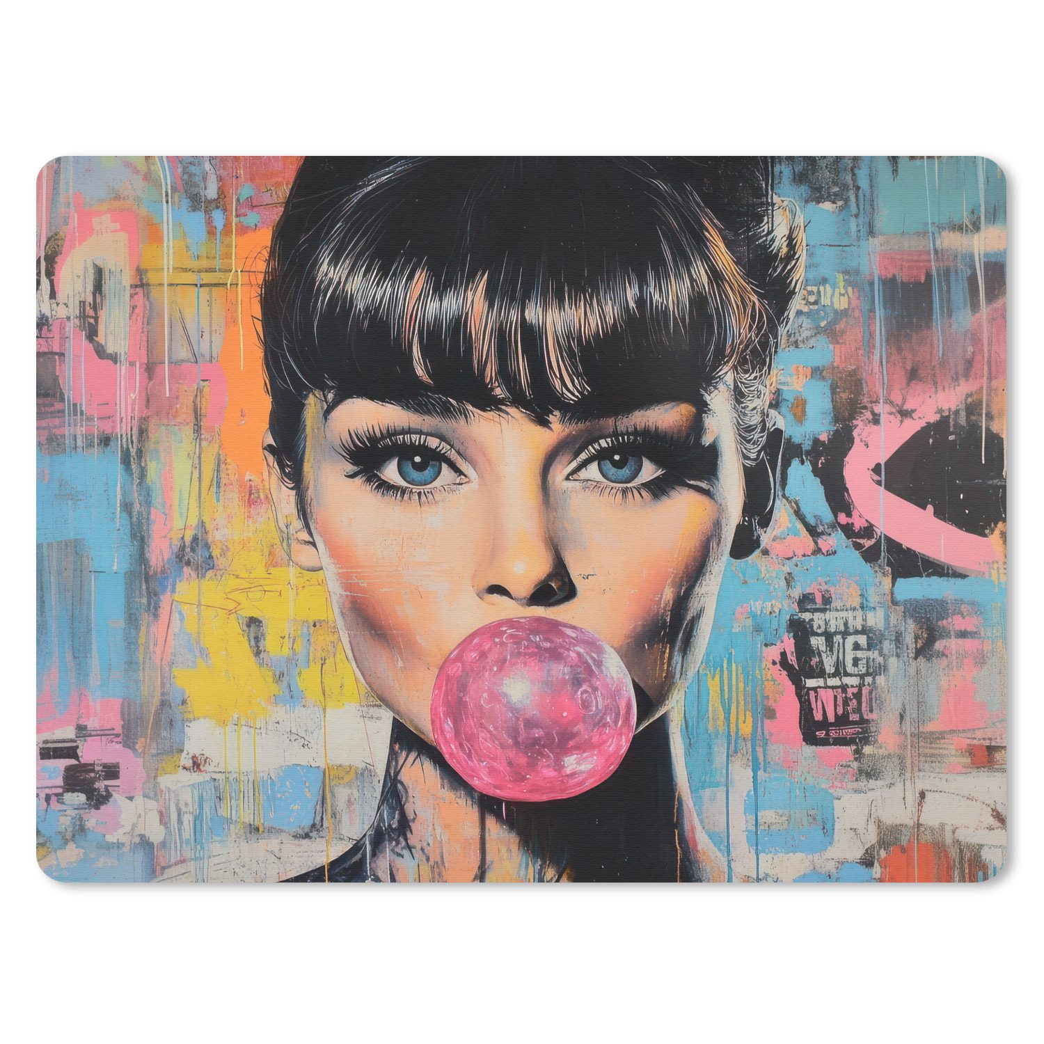 MuchoWow Mauspad Kaugummi - Frau - Pinselstriche - Modern (1-St), Büro für Tastatur und Maus, Mousepad Gaming, 40x30 cm