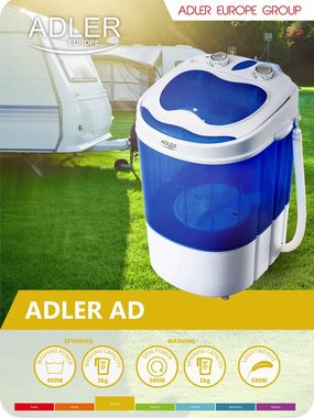 JUNG Mini-Waschmaschine Adler AD8051, 3,00 kg, 400 U/min, Mini Waschmaschine Schleuder Klein Camping Mobil Reisewaschmaschine