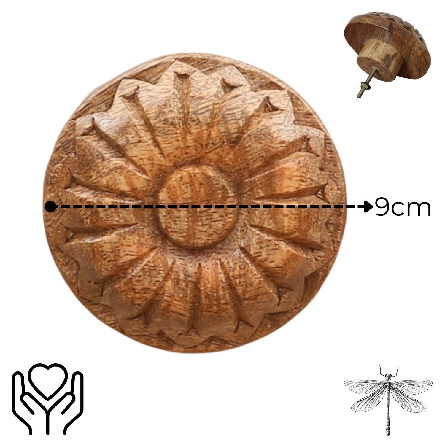 Marrakesch Orient & Mediterran Interior Kommode Boho Möbelgriff Admir handgefertigt aus Holz Knopf massiv 9 cm modern (1 St), Handarbeit