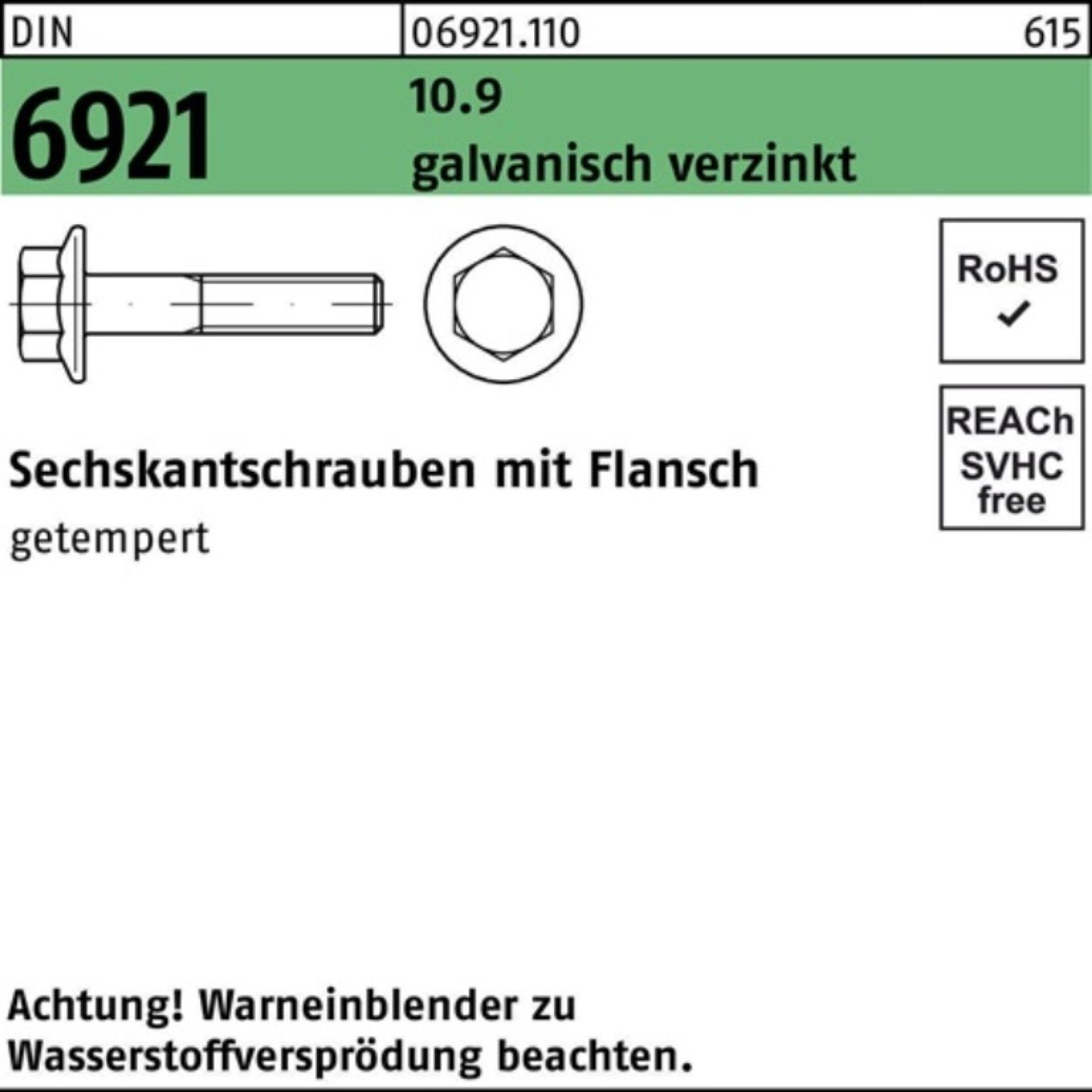 Reyher Sechskantschraube 100er Pack Sechskantschraube DIN 6921 Flansch M16x 50 10.9 galv.verz.