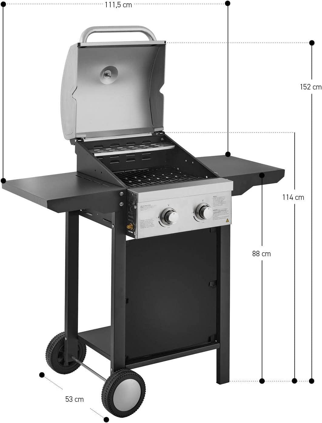 Heinrich´s Gasgrill ‎HGG 8521, Balkon-Grill auf 2 Rädern, Outdoor-Grill, BBQ-Grill, Camping, Grillwagen, 2Flächen Brenner aus Edelstahl, Große Grillfläche, Grillküche, Standgrill