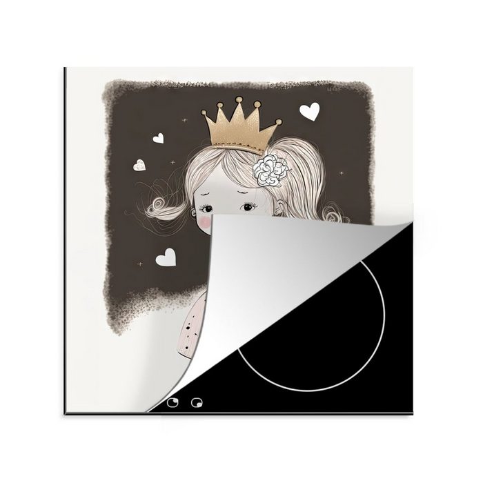 MuchoWow Herdblende-/Abdeckplatte Prinzessin - Rose - Herzen - Mädchen Vinyl (1 tlg) Ceranfeldabdeckung Arbeitsplatte für küche