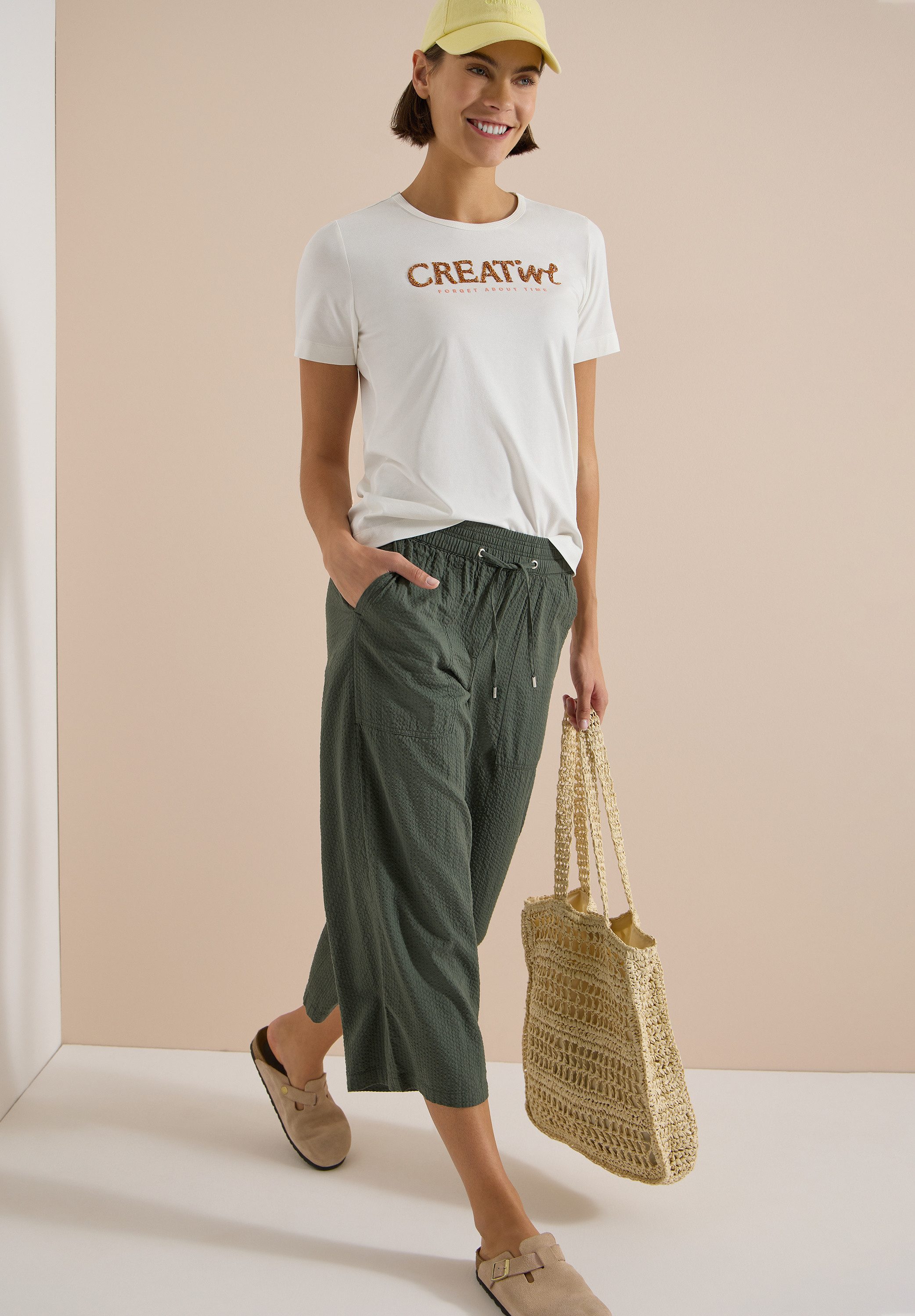 CECIL Print-Shirt Sommershirt mit Rundhals und Glitzer-Wording – Bild 5 von 5