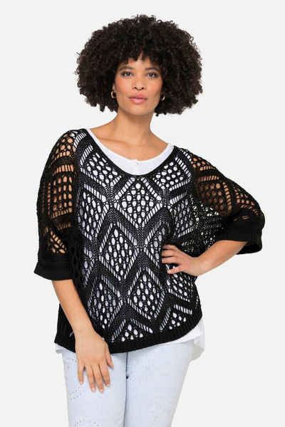 Angel of Style Strickpullover Pullover oversized Ajourstrick V-Ausschnitt
