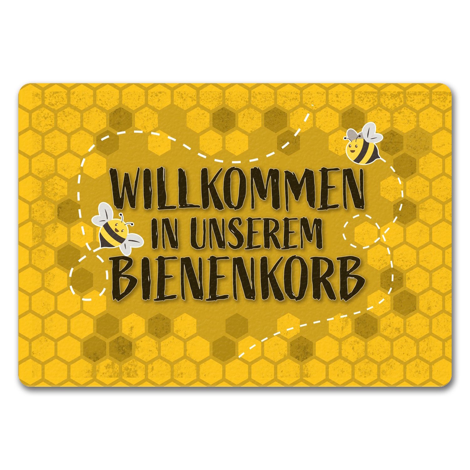 Fußmatte Willkommen in unserem Bienenkorb Fußmatte mit summenden Bienen und