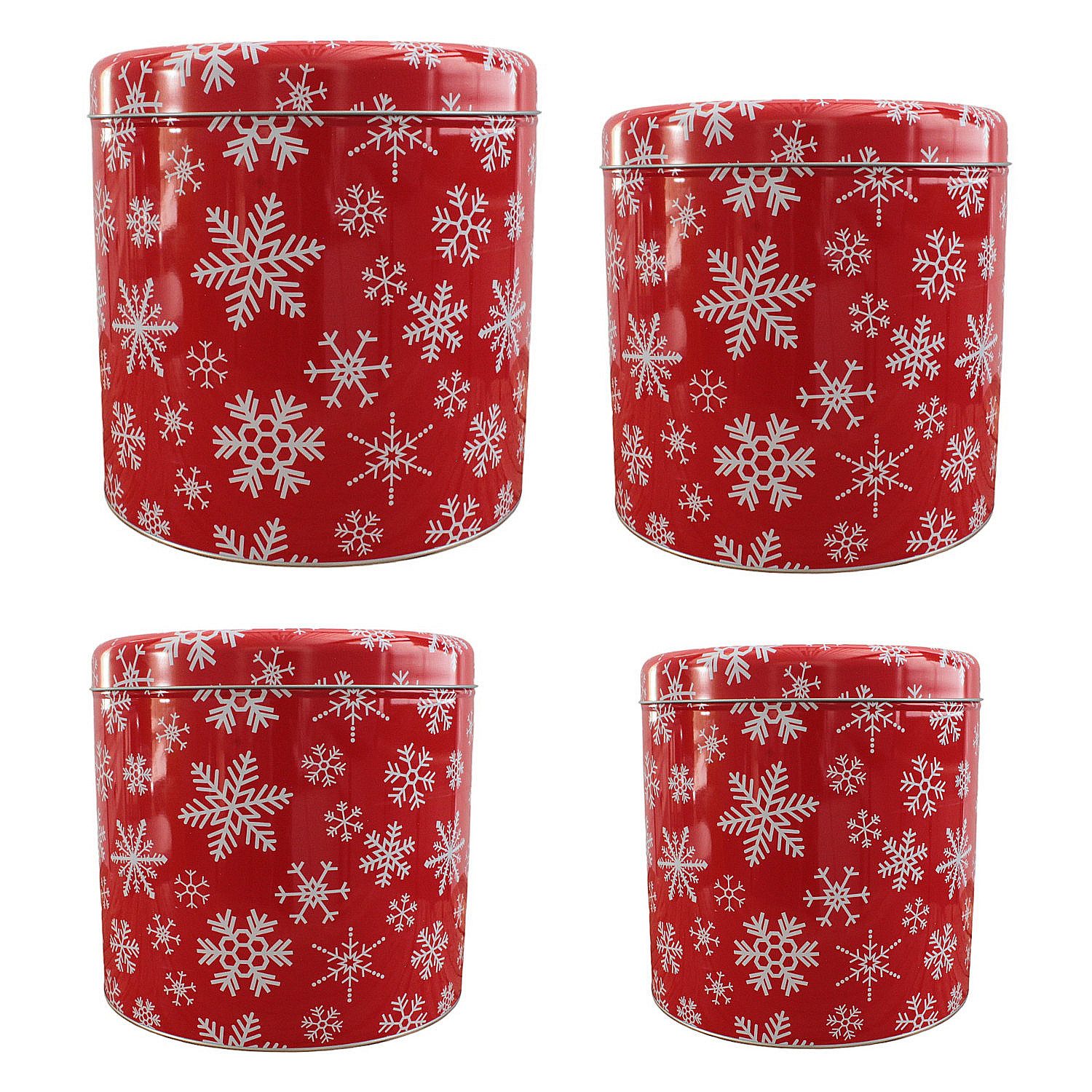 Macosa Home Keksdose Gebäckdosen 4er Set Metall Rot od. Grau Plätzchendose, Metall, (rund Schneeflocke Rentiere Gebäckaufbewahrung modern, Vorratsdose Weihnachten Blechdose), stapelbare Keks-Dose Aufbewahrungsdose Plätzchen