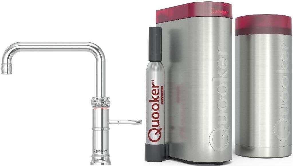 QUOOKER Küchenarmatur CUBE CLASSIC mit QUOOKER Trinkwassersystem B Kochendwasserhahn SQUARE COMBI+ mit (22+CFSCHRCUBE) Chrom 100°C FUSION (2-St) 2