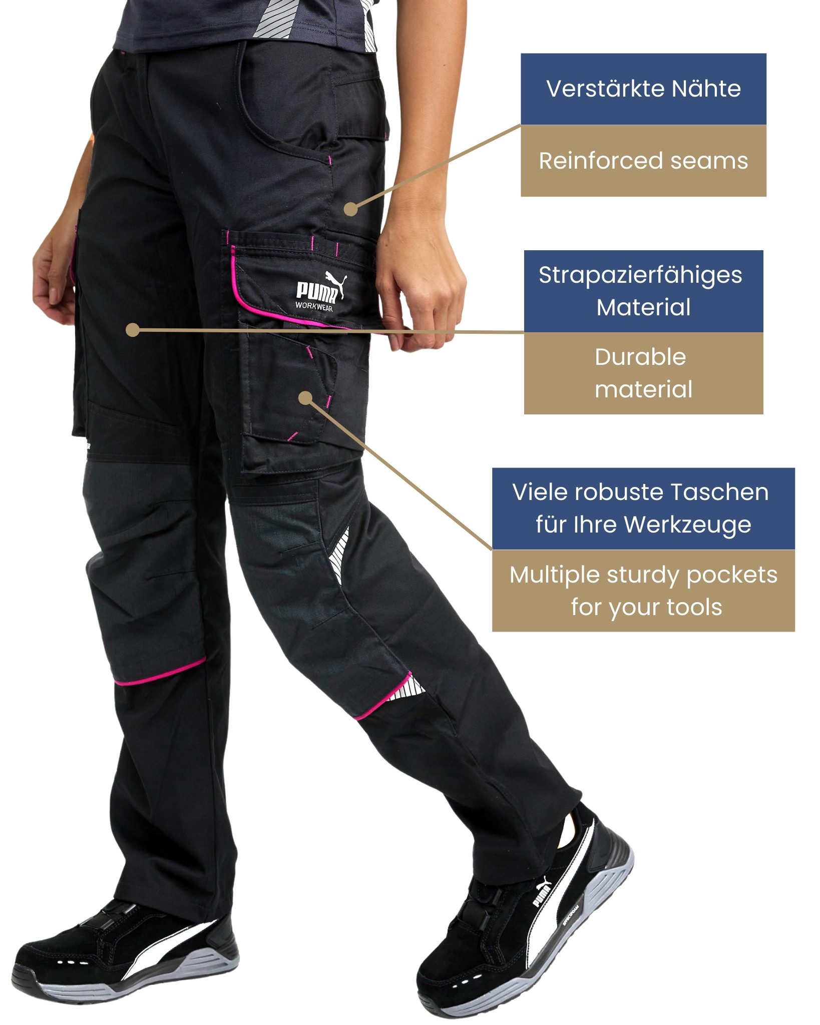 PUMA Workwear Arbeitshose für Damen - Arbeitshose mit elastischem Bund - Precision X Robustes Nylon Gewebe - Verstärkte Nähte & Kniepartien - Viele Taschen – Bild 5 von 5