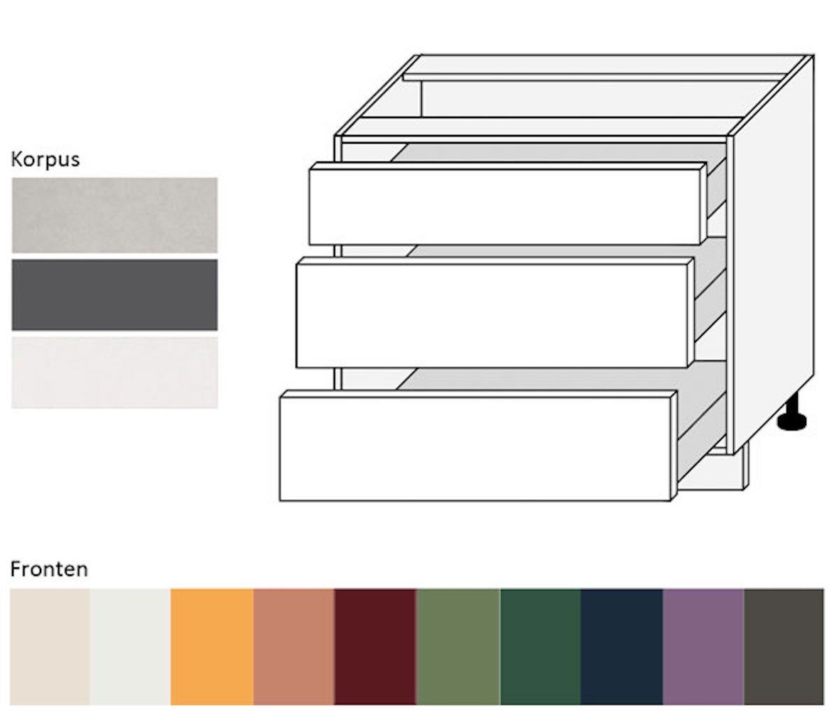 (Teilauszug) 9001 und Tivoli Schubladen 3 matt wählbar RAL (Tivoli) cremeweiß mit Front- Unterschrank Feldmann-Wohnen 90cm Korpusfarbe