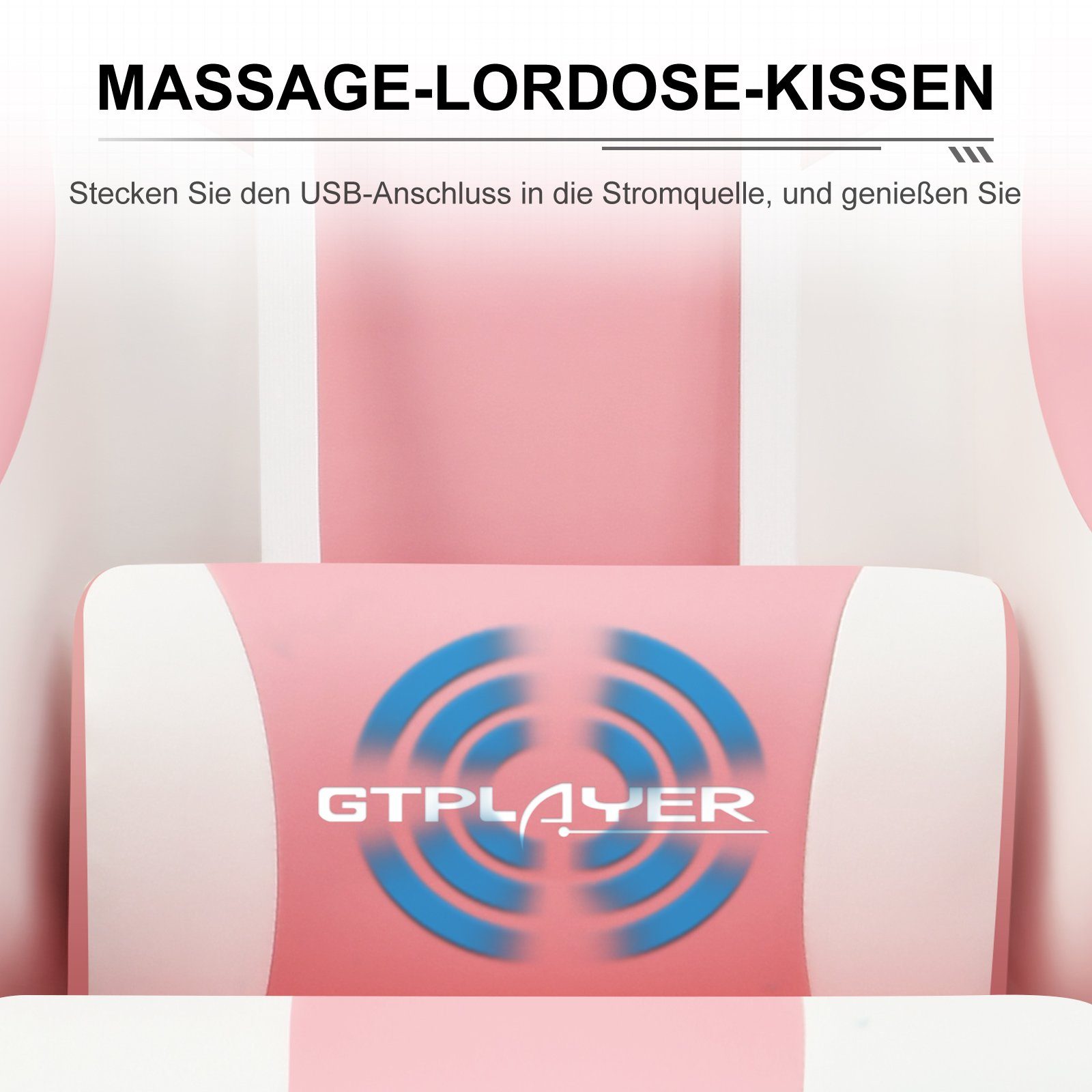 Fußstütze PINK Bürostuhl bis mit Zocker Rückenlehne belastbar, und Verbindungsarmlehnen Stuhl, Massage-Lendenkissen mit Hohe GTPLAYER 120kg Gaming-Stuhl