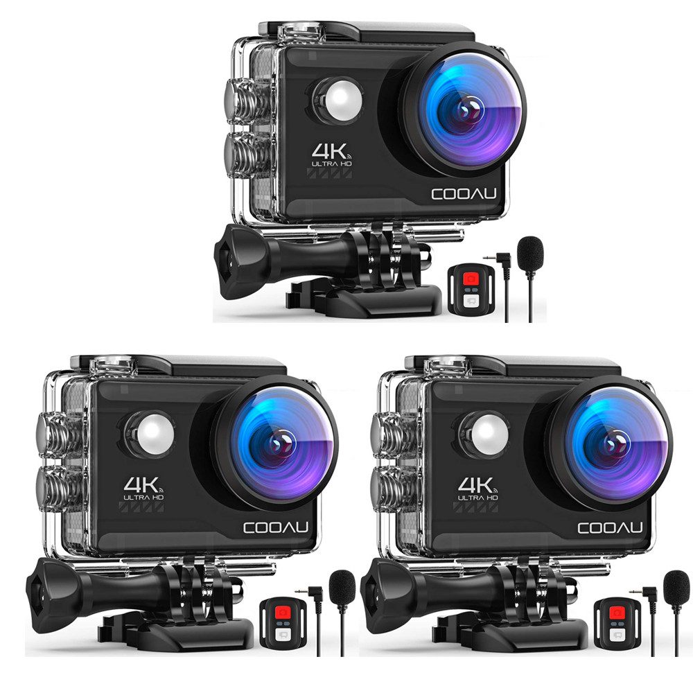 COOAU Action Cam 4K 20MP Unterwasserkamera WiFi 40M wasserdichte Action Cam (4K UHD, WLAN (Wi-Fi), 3stk,EIS Bildstabilisator Helmkamera 170°Weitwinkel Camcorder, Externem Mikrofon, 2.4G Fernbedienung, 2 Akkus und Zubehör Kit)