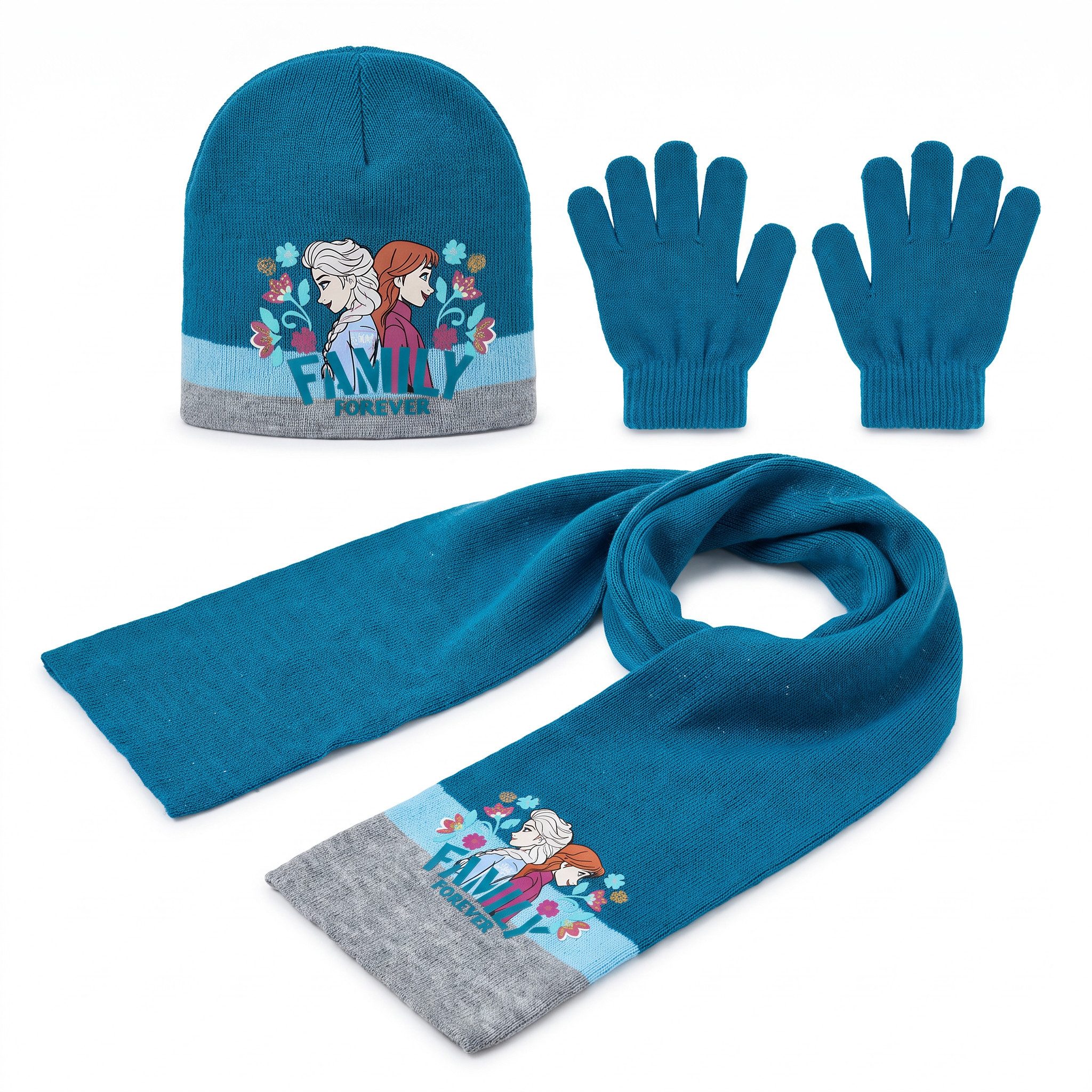 Disney Ballonmütze Disney Die Eiskönigin Kinder 3tlg.Set Wintermütze Schal Handschuhe (Packung, 3-St) Gr. 52 bis 54