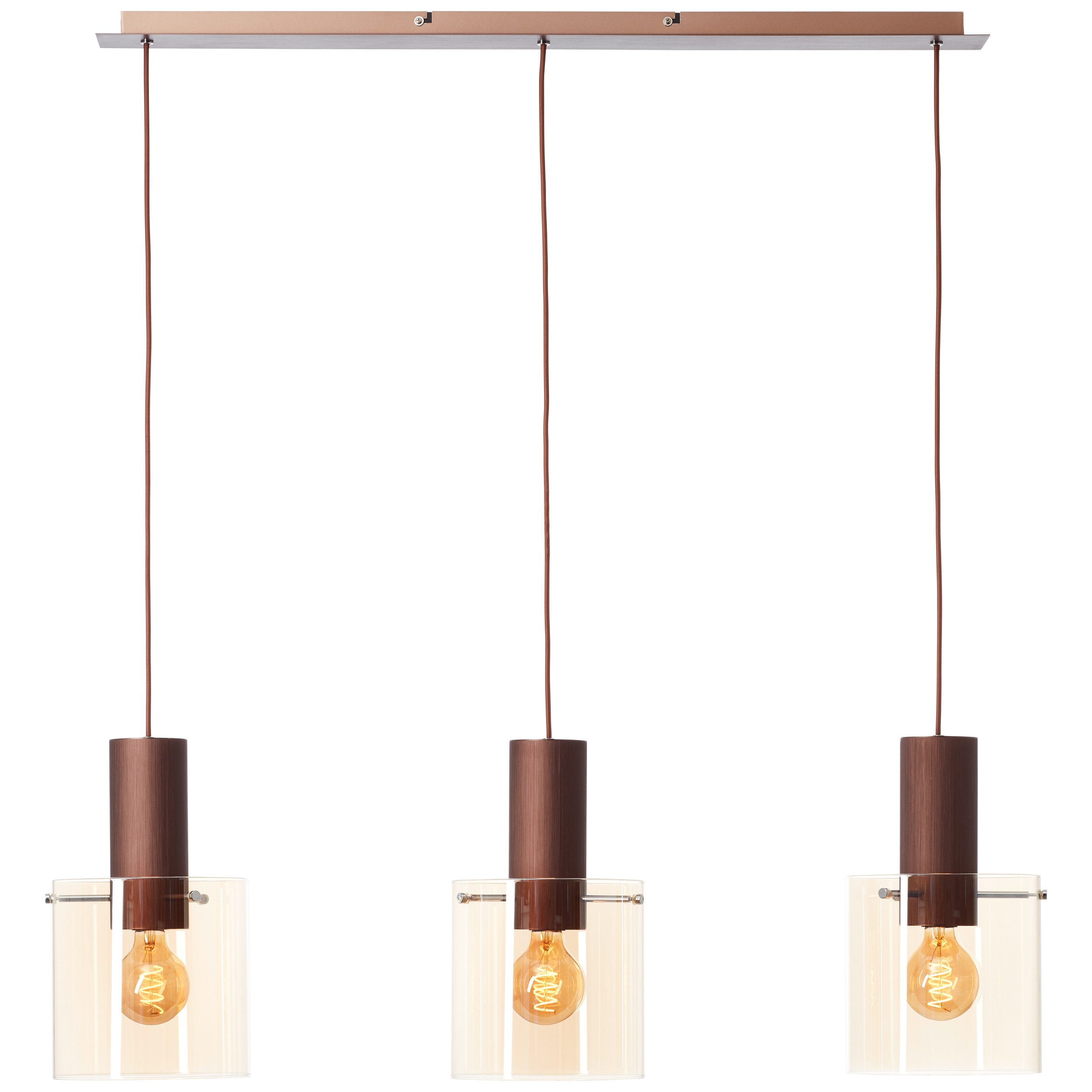 Brilliant Pendelleuchte Petje, ohne Leuchtmittel, 90 x 20 x 120 cm, E27, Metall Glas, Kaffee Bernstein