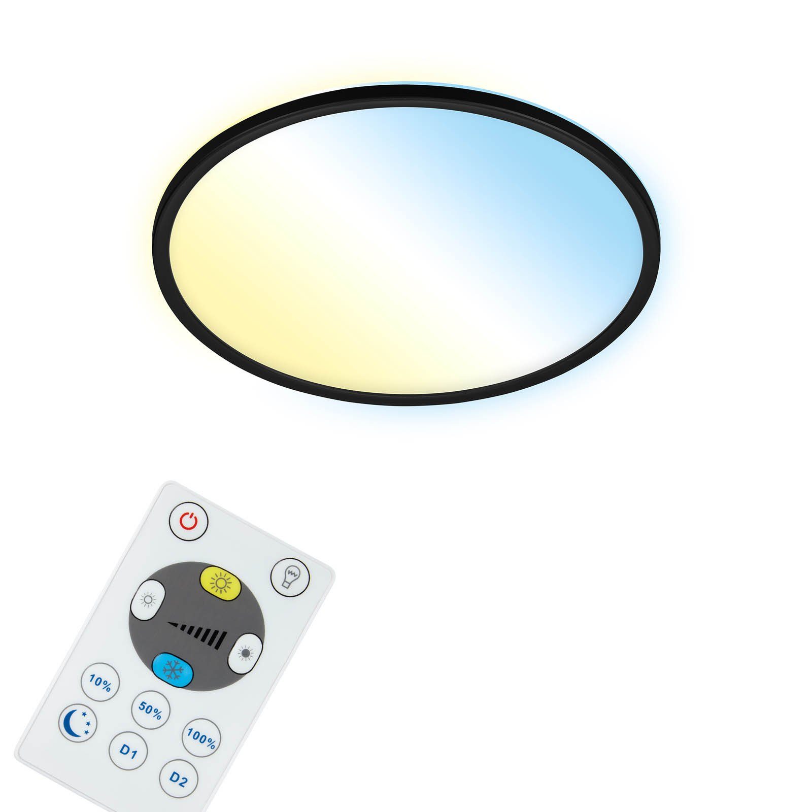 Briloner Leuchten LED Panel 7059-015, Wifi, Appsteuerung, Sprachsteuerung, Fernbedienung, dimmbar, indirektes Licht, ultraflach, LED fest verbaut, Kaltweiß, Neutralweiß, Tageslichtweiß, Warmweiß, Smarte Deckenlampe, 42x2,5cm, Schwarz, 22W, Wohnzimmer, Schlafzimmer