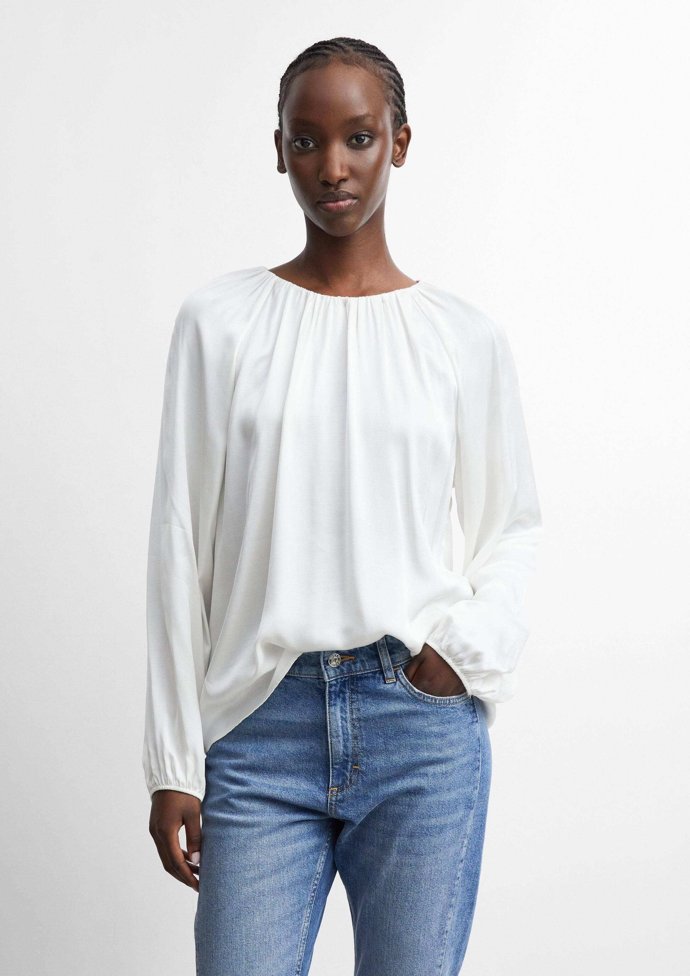 comma Langarmbluse Bluse Satinbluse mit Raffung