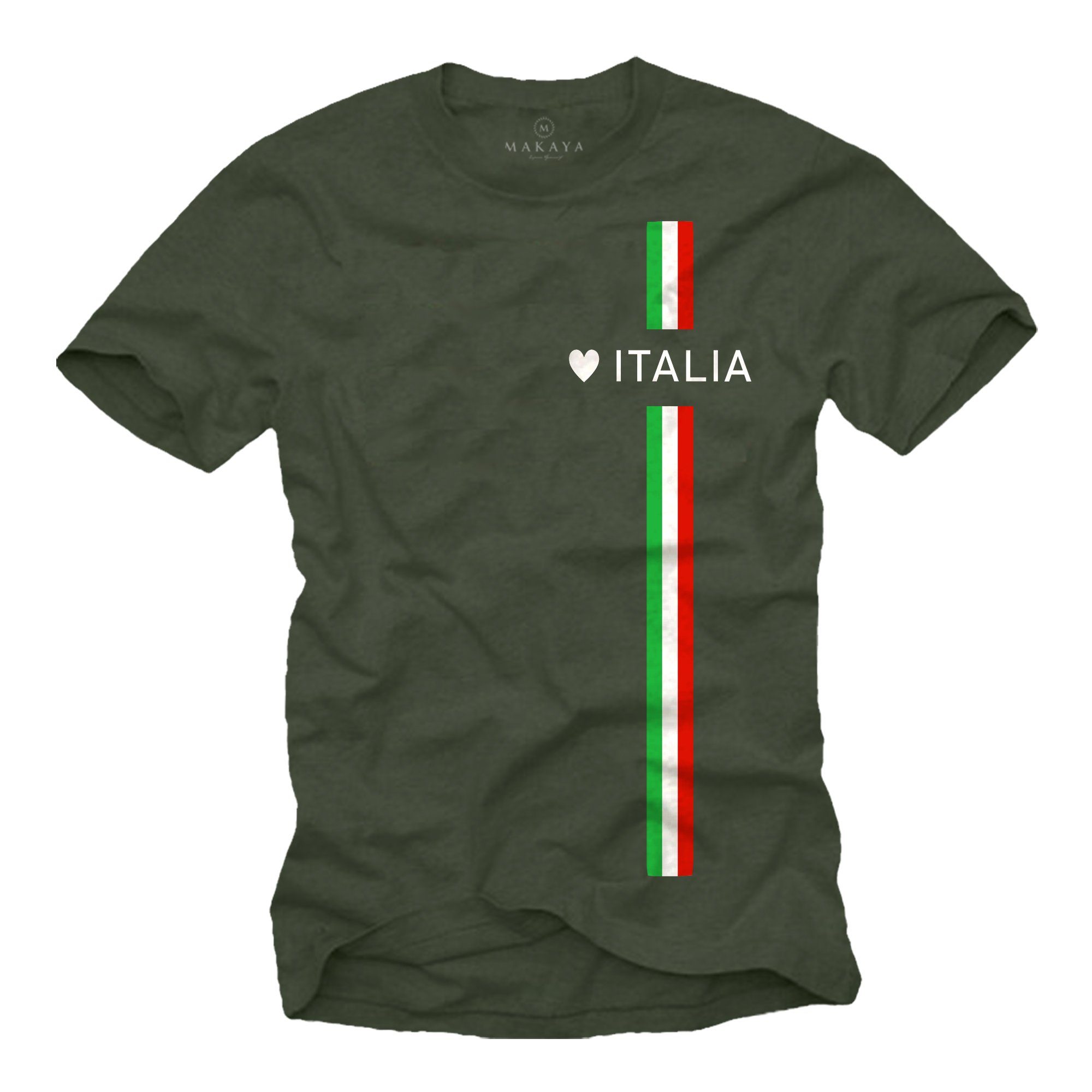 MAKAYA T-Shirt Herren Italia Herz Italienische Flagge Fahne Fußball Trikot Italien Jungs, Männer Grün