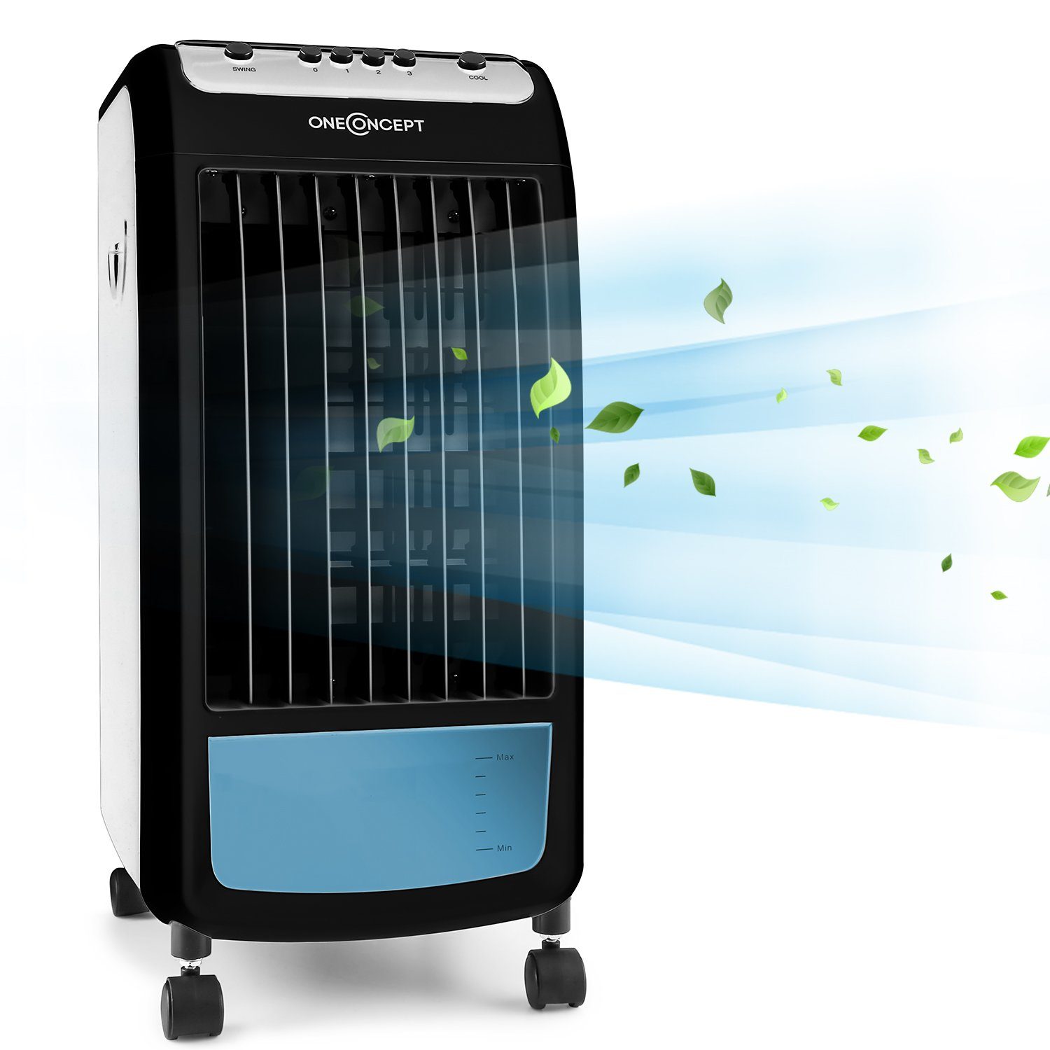 ONECONCEPT Ventilatorkombigerät Carribean Blue 3-in-1 Luftkühler, mit Wasserkühlung & Eis mobil Klimagerät ohne Abluftschlauch Weiß | Standventilatoren
